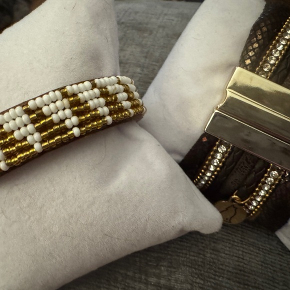 2 Gold and Brown Leather Beaded Bracelets Excellent Soft Condition. WESTERN GLAM - Picture 6 of 11